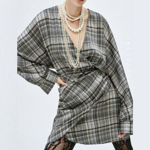 NWT ZARA | Plaid Satin Effect Dress | Sz. L - Picture 1 of 8